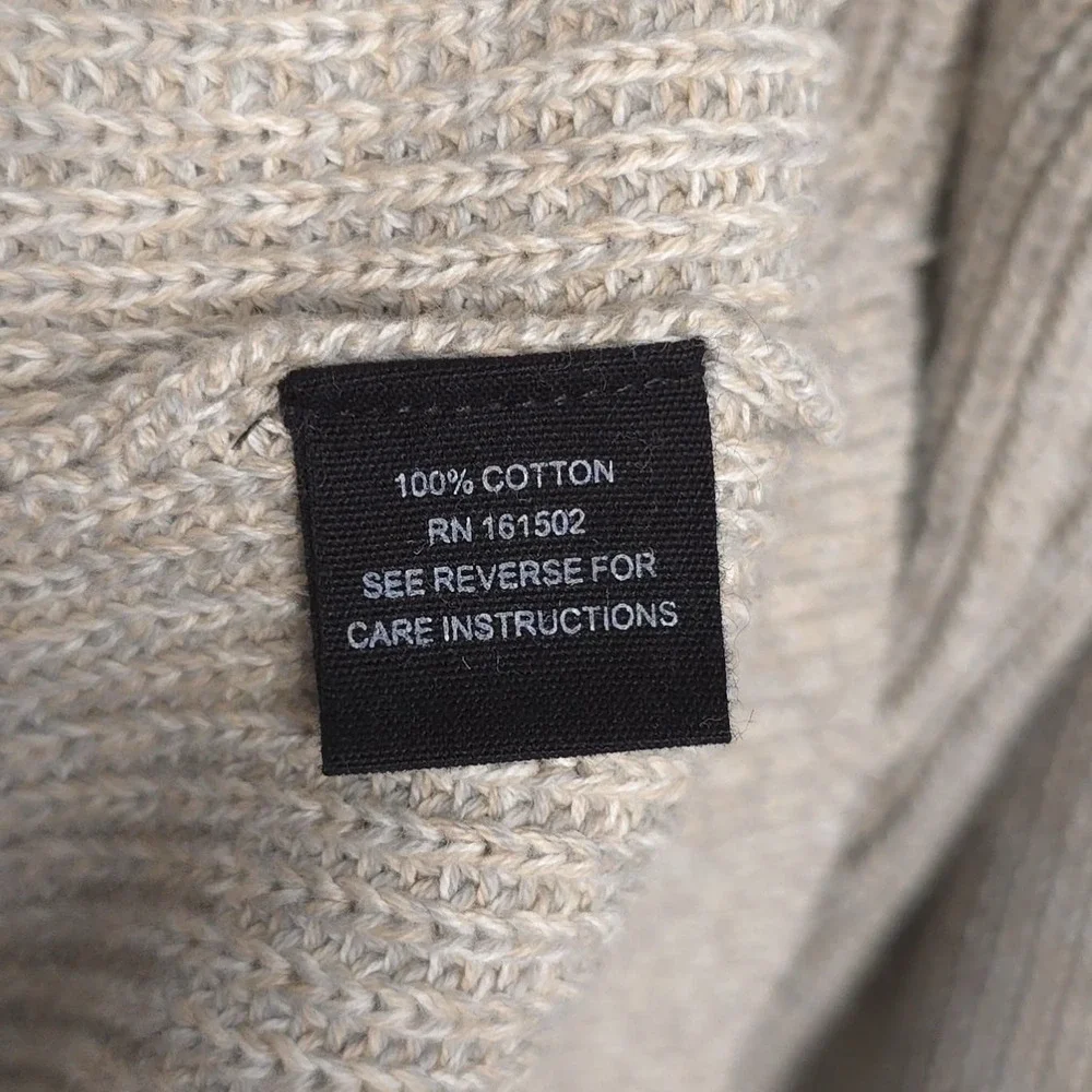 J. Peterman Men's Beige Marled Knit 100% Cotton Sweater LARGE Crewneck Fisherman